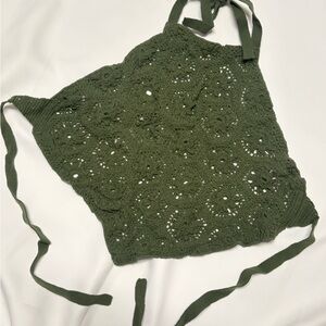 Free People Vintage Green Crochet Halter Top: Size Large